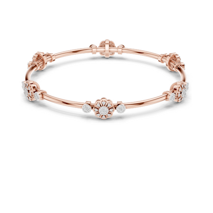 0.816 CT Lab Diamond Floral Bangle Bracelet | Round Brilliant Cut | 10KT, 14KT, 18KT Gold & 925 Silver | Rose, Yellow, White Gold Options | Designer Fine Jewelry