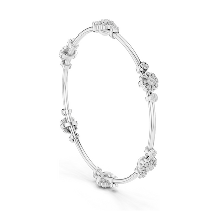 0.816 CT Lab Diamond Floral Bangle Bracelet | Round Brilliant Cut | 10KT, 14KT, 18KT Gold & 925 Silver | Rose, Yellow, White Gold Options | Designer Fine Jewelry