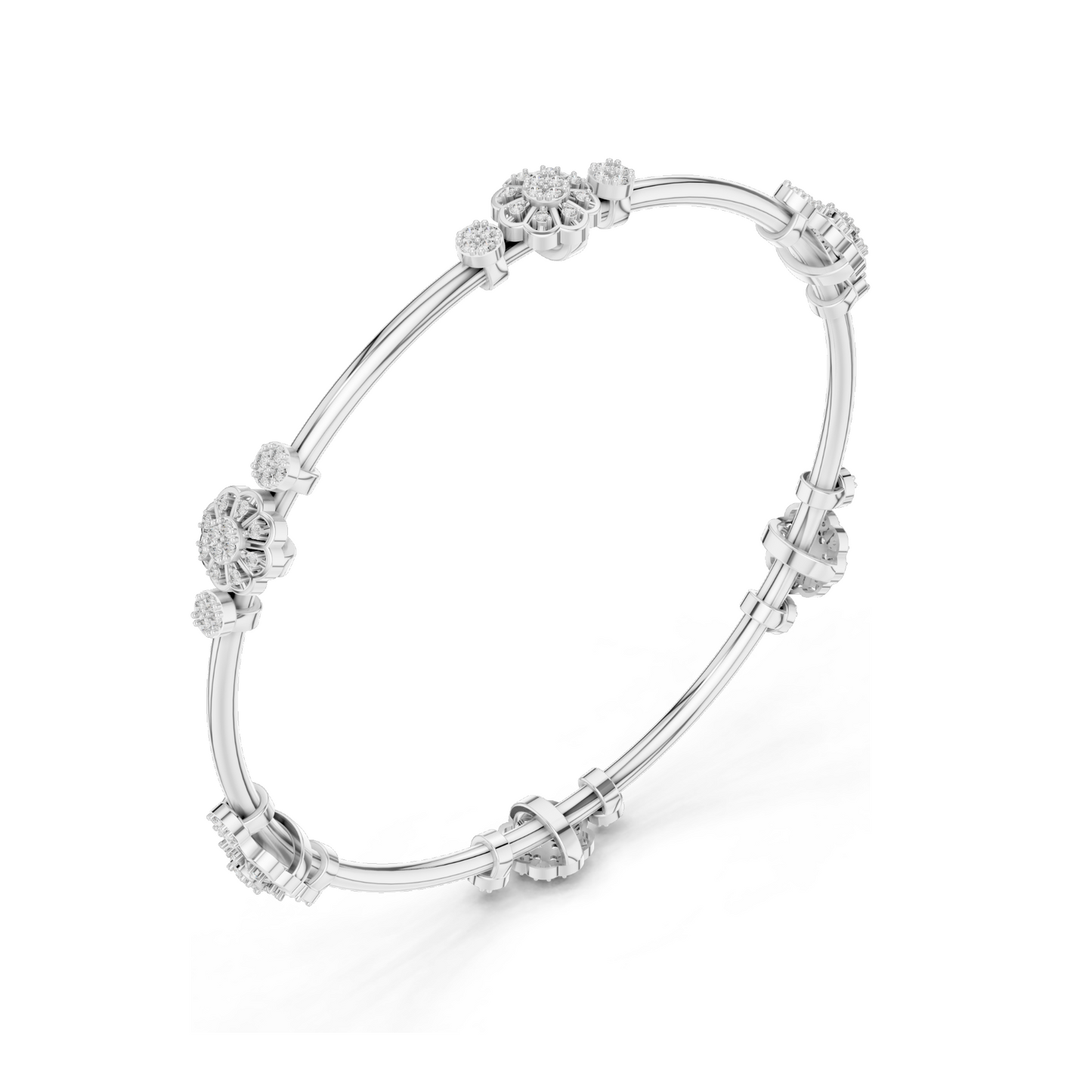 0.816 CT Lab Diamond Floral Bangle Bracelet | Round Brilliant Cut | 10KT, 14KT, 18KT Gold & 925 Silver | Rose, Yellow, White Gold Options | Designer Fine Jewelry