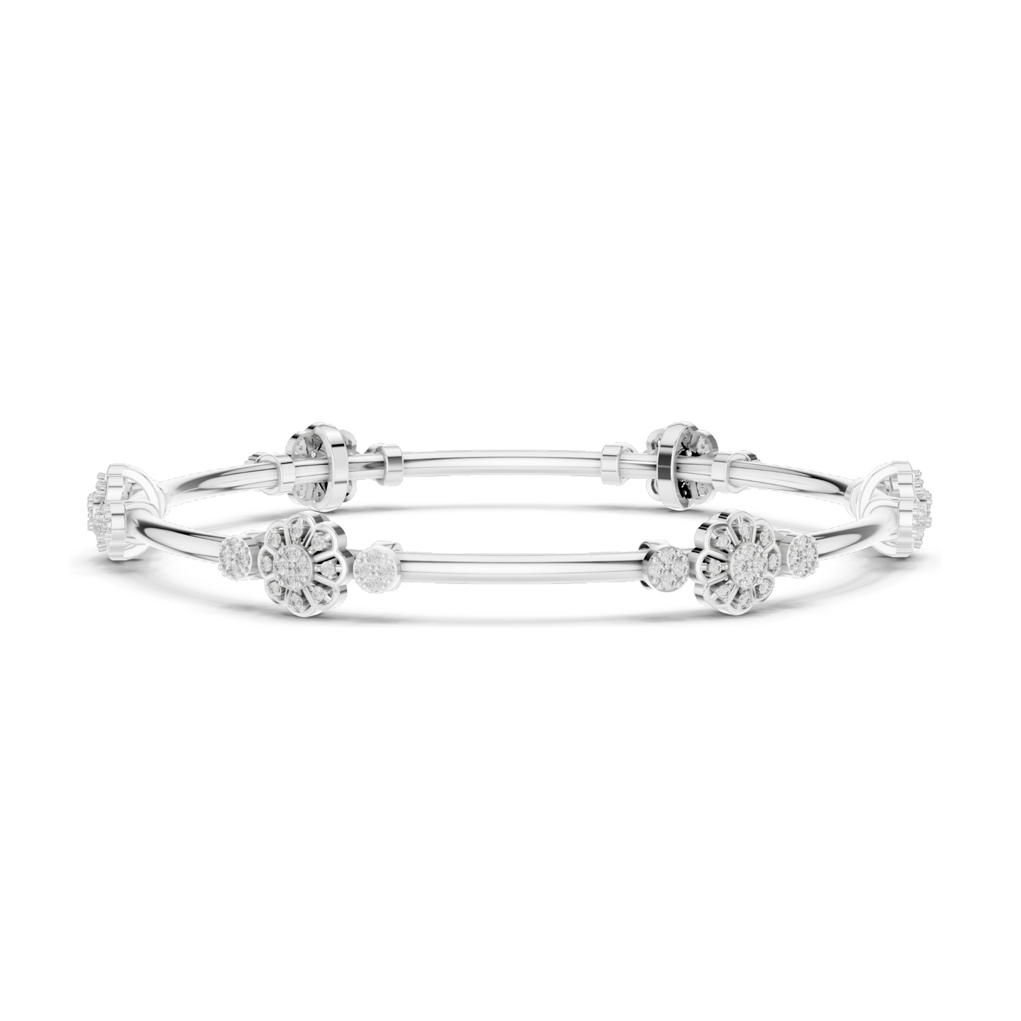 0.816 CT Lab Diamond Floral Bangle Bracelet | Round Brilliant Cut | 10KT, 14KT, 18KT Gold & 925 Silver | Rose, Yellow, White Gold Options | Designer Fine Jewelry