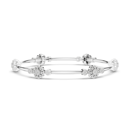 0.816 CT Lab Diamond Floral Bangle Bracelet | Round Brilliant Cut | 10KT, 14KT, 18KT Gold & 925 Silver | Rose, Yellow, White Gold Options | Designer Fine Jewelry