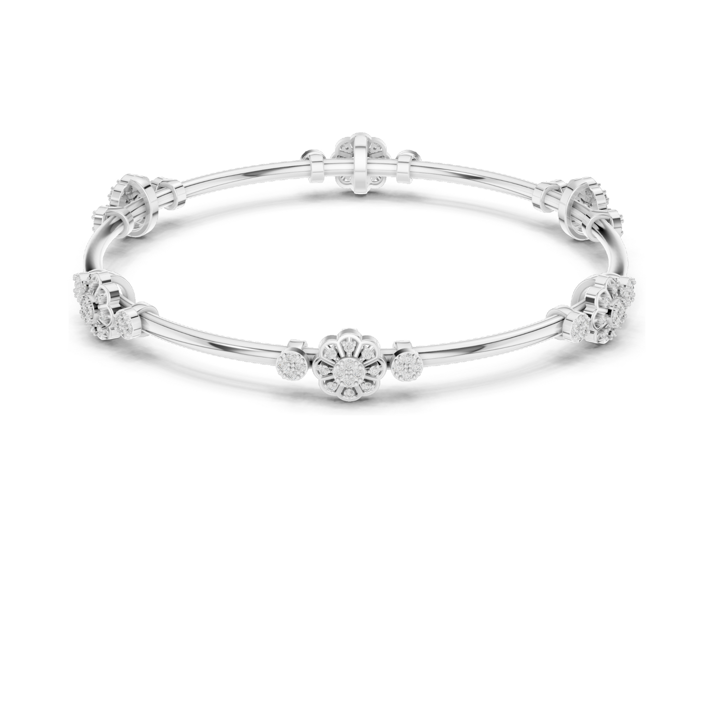 0.816 CT Lab Diamond Floral Bangle Bracelet | Round Brilliant Cut | 10KT, 14KT, 18KT Gold & 925 Silver | Rose, Yellow, White Gold Options | Designer Fine Jewelry