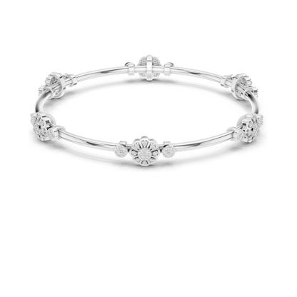 0.816 CT Lab Diamond Floral Bangle Bracelet | Round Brilliant Cut | 10KT, 14KT, 18KT Gold & 925 Silver | Rose, Yellow, White Gold Options | Designer Fine Jewelry