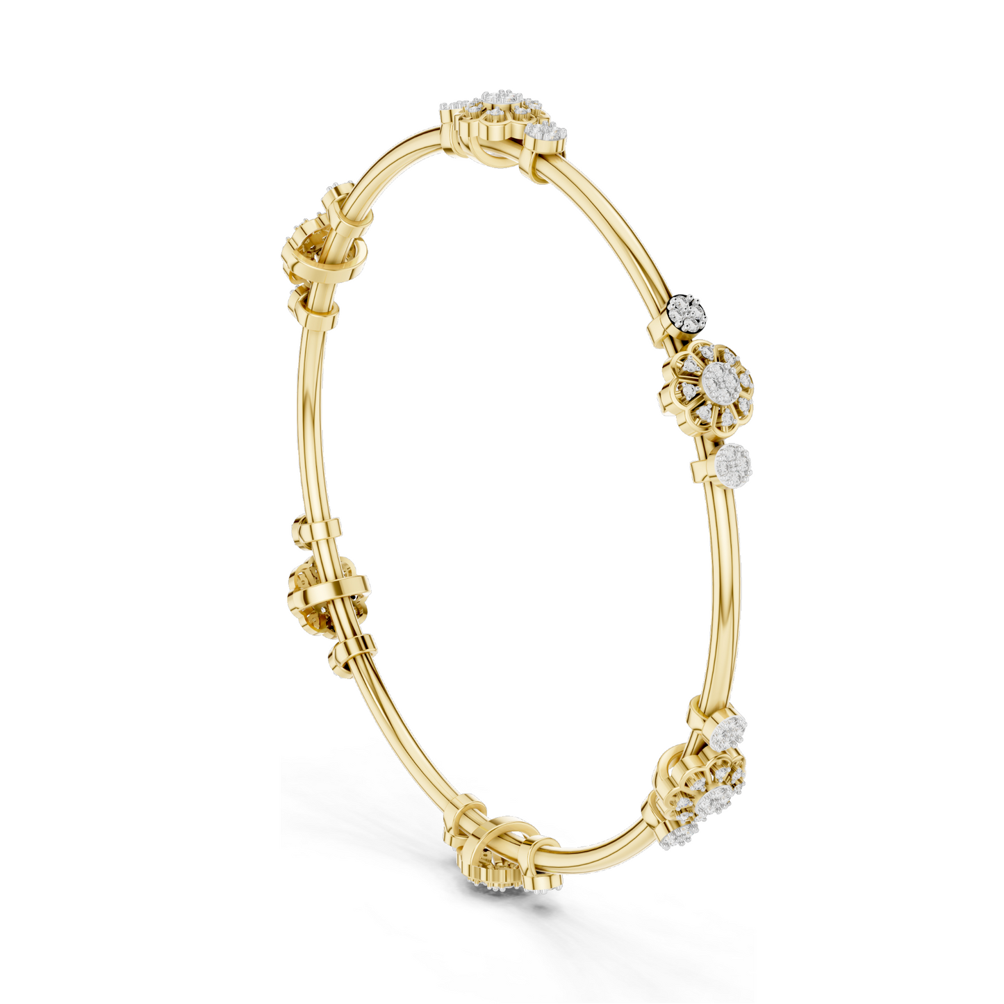 0.816 CT Lab Diamond Floral Bangle Bracelet | Round Brilliant Cut | 10KT, 14KT, 18KT Gold & 925 Silver | Rose, Yellow, White Gold Options | Designer Fine Jewelry