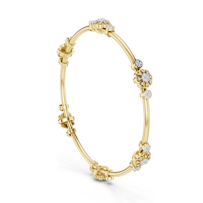 0.816 CT Lab Diamond Floral Bangle Bracelet | Round Brilliant Cut | 10KT, 14KT, 18KT Gold & 925 Silver | Rose, Yellow, White Gold Options | Designer Fine Jewelry