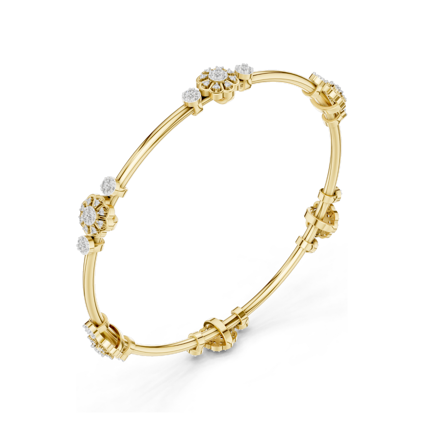 0.816 CT Lab Diamond Floral Bangle Bracelet | Round Brilliant Cut | 10KT, 14KT, 18KT Gold & 925 Silver | Rose, Yellow, White Gold Options | Designer Fine Jewelry