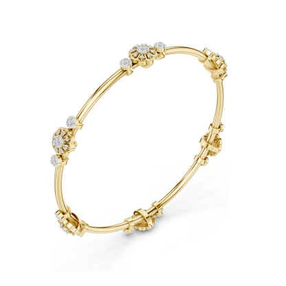 0.816 CT Lab Diamond Floral Bangle Bracelet | Round Brilliant Cut | 10KT, 14KT, 18KT Gold & 925 Silver | Rose, Yellow, White Gold Options | Designer Fine Jewelry