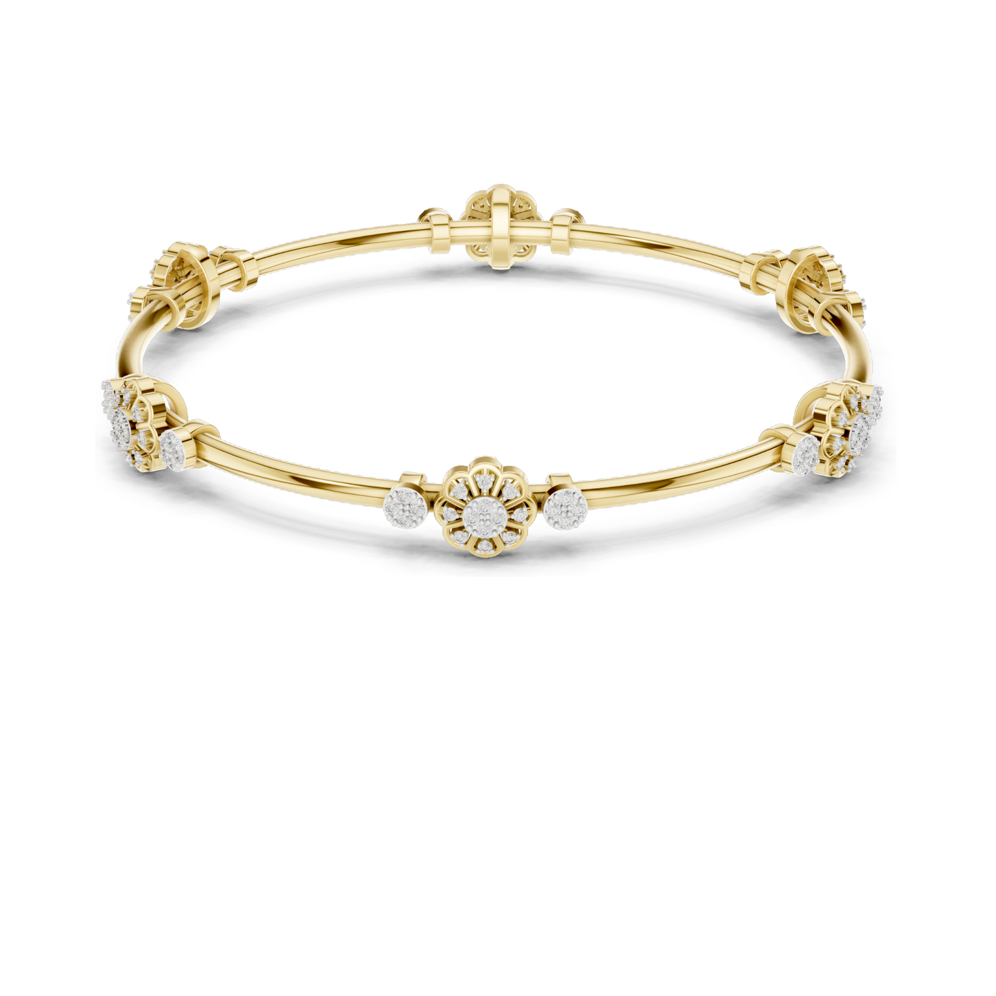 0.816 CT Lab Diamond Floral Bangle Bracelet | Round Brilliant Cut | 10KT, 14KT, 18KT Gold & 925 Silver | Rose, Yellow, White Gold Options | Designer Fine Jewelry