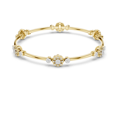 0.816 CT Lab Diamond Floral Bangle Bracelet | Round Brilliant Cut | 10KT, 14KT, 18KT Gold & 925 Silver | Rose, Yellow, White Gold Options | Designer Fine Jewelry