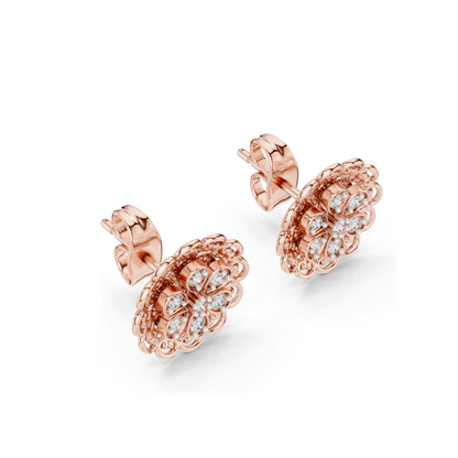 Floral Lab Diamond Stud Earrings – 0.126 CT EF VVS-VS Lab-Grown Diamonds | 18KT, 14KT, 10KT Gold & 925 Silver | Rose, Yellow, White Gold & Moissanite Options