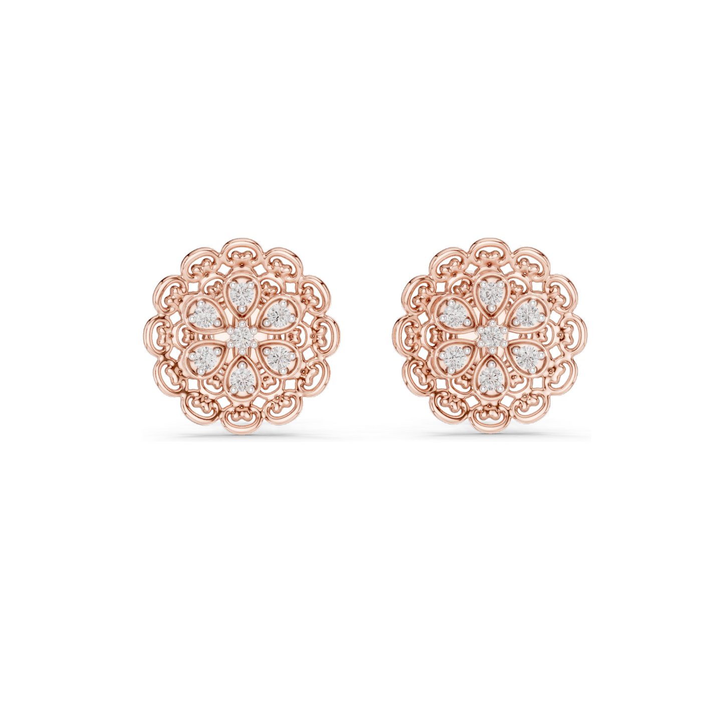 Floral Lab Diamond Stud Earrings – 0.126 CT EF VVS-VS Lab-Grown Diamonds | 18KT, 14KT, 10KT Gold & 925 Silver | Rose, Yellow, White Gold & Moissanite Options