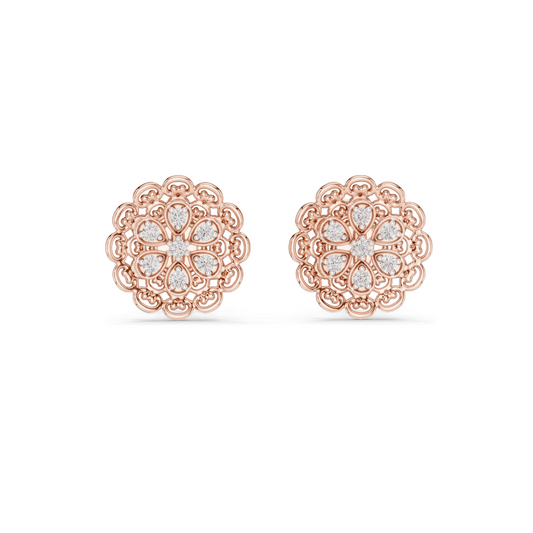 Floral Lab Diamond Stud Earrings – 0.126 CT EF VVS-VS Lab-Grown Diamonds | 18KT, 14KT, 10KT Gold & 925 Silver | Rose, Yellow, White Gold & Moissanite Options