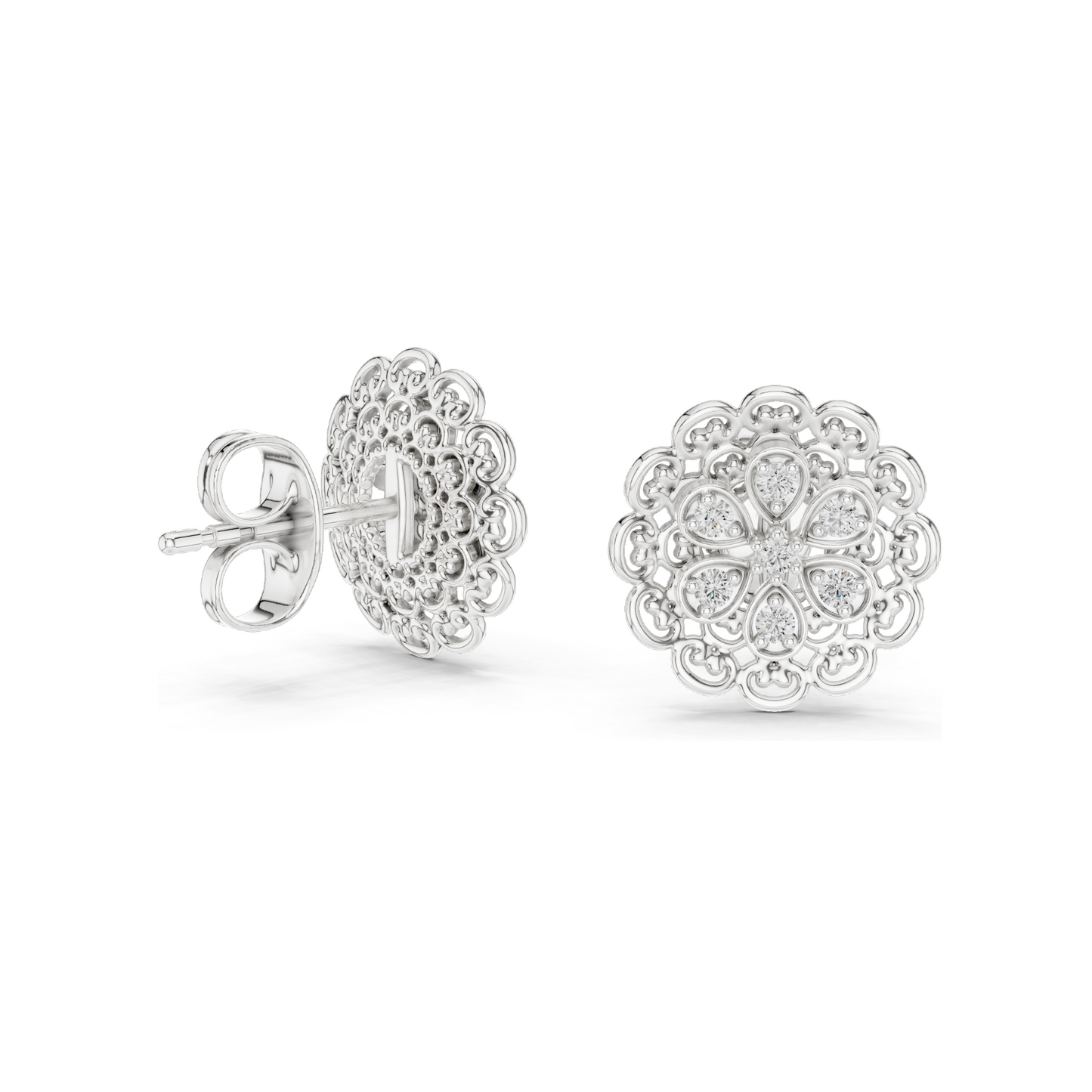 Floral Lab Diamond Stud Earrings – 0.126 CT EF VVS-VS Lab-Grown Diamonds | 18KT, 14KT, 10KT Gold & 925 Silver | Rose, Yellow, White Gold & Moissanite Options