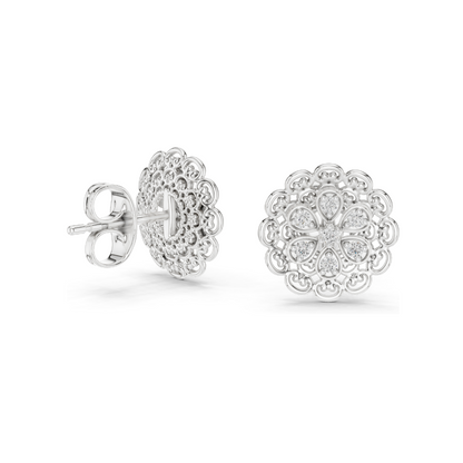 Floral Lab Diamond Stud Earrings – 0.126 CT EF VVS-VS Lab-Grown Diamonds | 18KT, 14KT, 10KT Gold & 925 Silver | Rose, Yellow, White Gold & Moissanite Options
