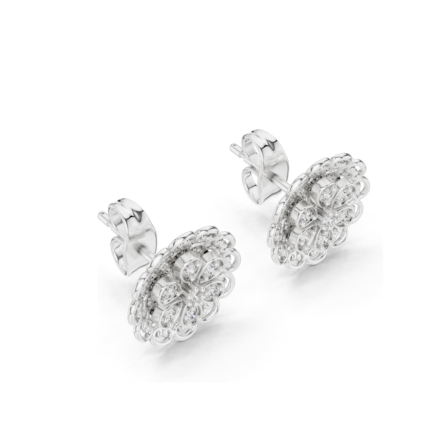 Floral Lab Diamond Stud Earrings – 0.126 CT EF VVS-VS Lab-Grown Diamonds | 18KT, 14KT, 10KT Gold & 925 Silver | Rose, Yellow, White Gold & Moissanite Options
