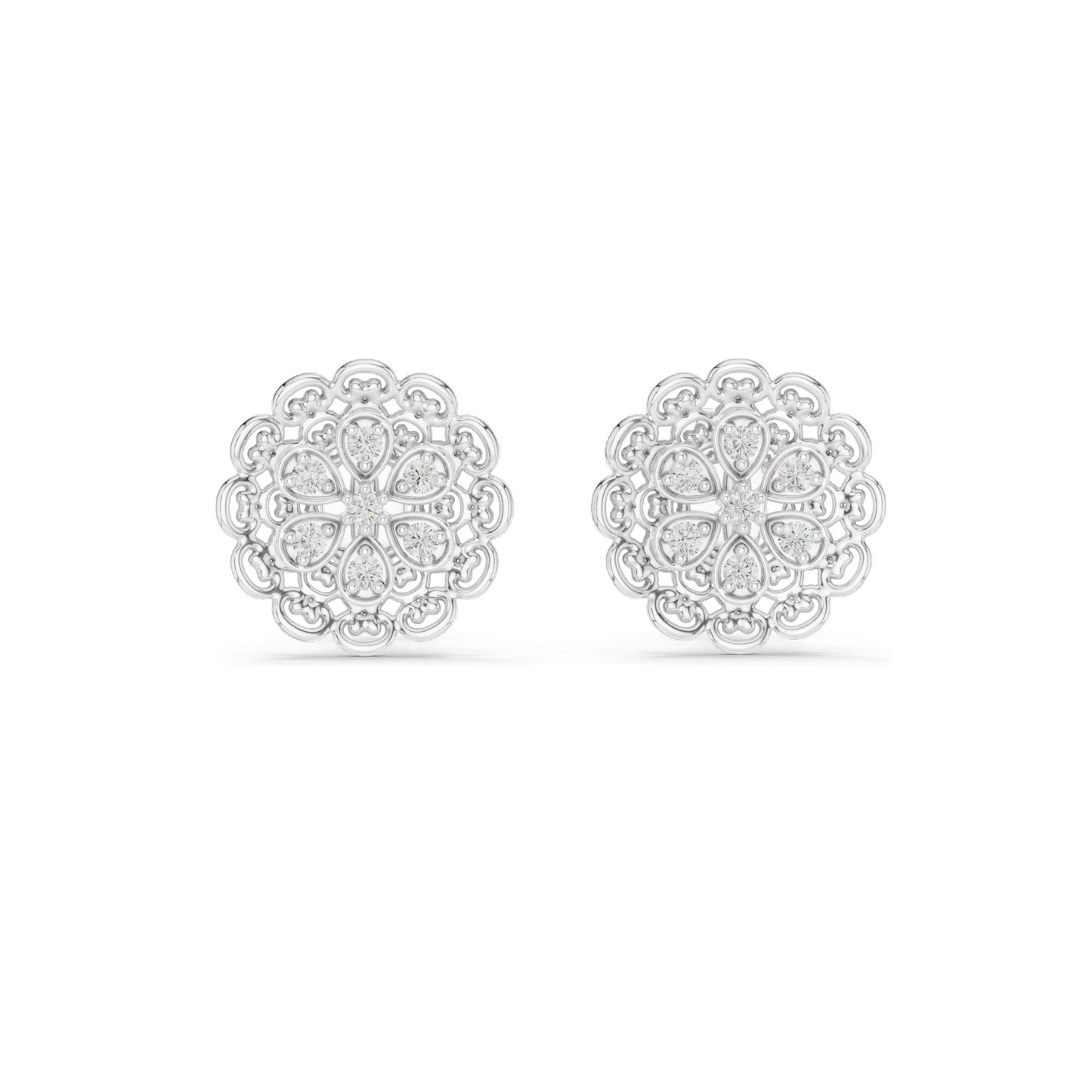Floral Lab Diamond Stud Earrings – 0.126 CT EF VVS-VS Lab-Grown Diamonds | 18KT, 14KT, 10KT Gold & 925 Silver | Rose, Yellow, White Gold & Moissanite Options