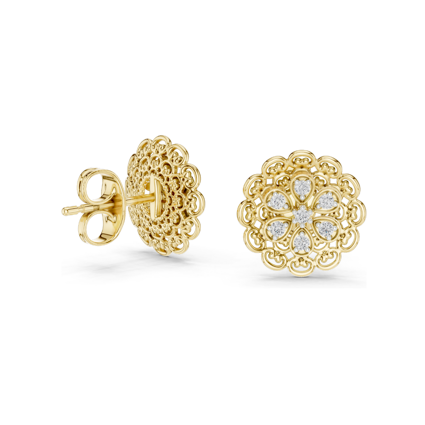 Floral Lab Diamond Stud Earrings – 0.126 CT EF VVS-VS Lab-Grown Diamonds | 18KT, 14KT, 10KT Gold & 925 Silver | Rose, Yellow, White Gold & Moissanite Options