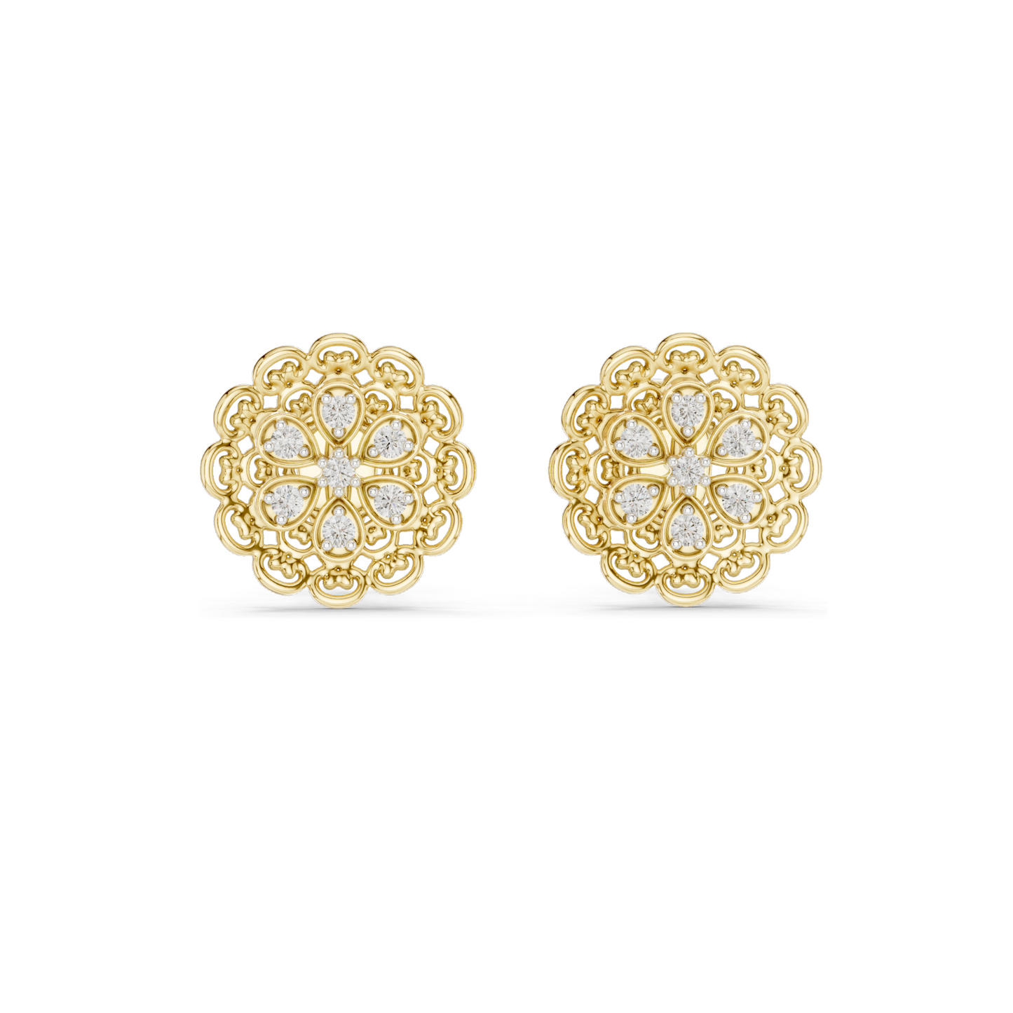 Floral Lab Diamond Stud Earrings – 0.126 CT EF VVS-VS Lab-Grown Diamonds | 18KT, 14KT, 10KT Gold & 925 Silver | Rose, Yellow, White Gold & Moissanite Options