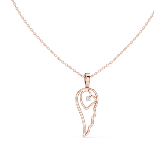 0.045 CT Lab-Grown VVS-VS EF Diamond Angel Wing Heart Necklace | Round Brilliant Cut | 18KT, 14KT Gold | Yellow, Rose, White Gold | Elegant Fine Jewelry