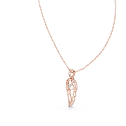 0.045 CT Lab-Grown VVS-VS EF Diamond Angel Wing Heart Necklace | Round Brilliant Cut | 18KT, 14KT Gold | Yellow, Rose, White Gold | Elegant Fine Jewelry