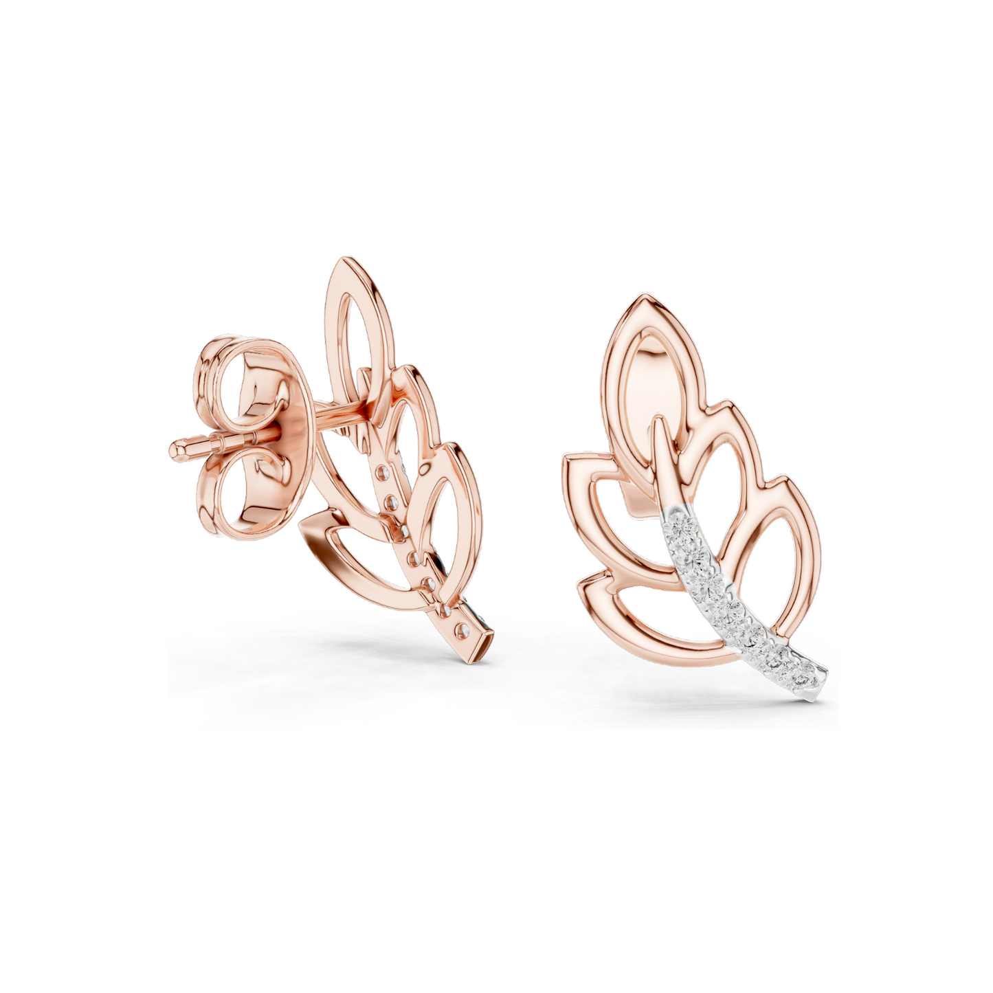 0.07 CT Lab Diamond Leaf Earrings for Women | VVS-VS EF Clarity | 18KT, 14KT, 10KT Gold & 925 Silver | Rose, Yellow, White Gold & Moissanite Options