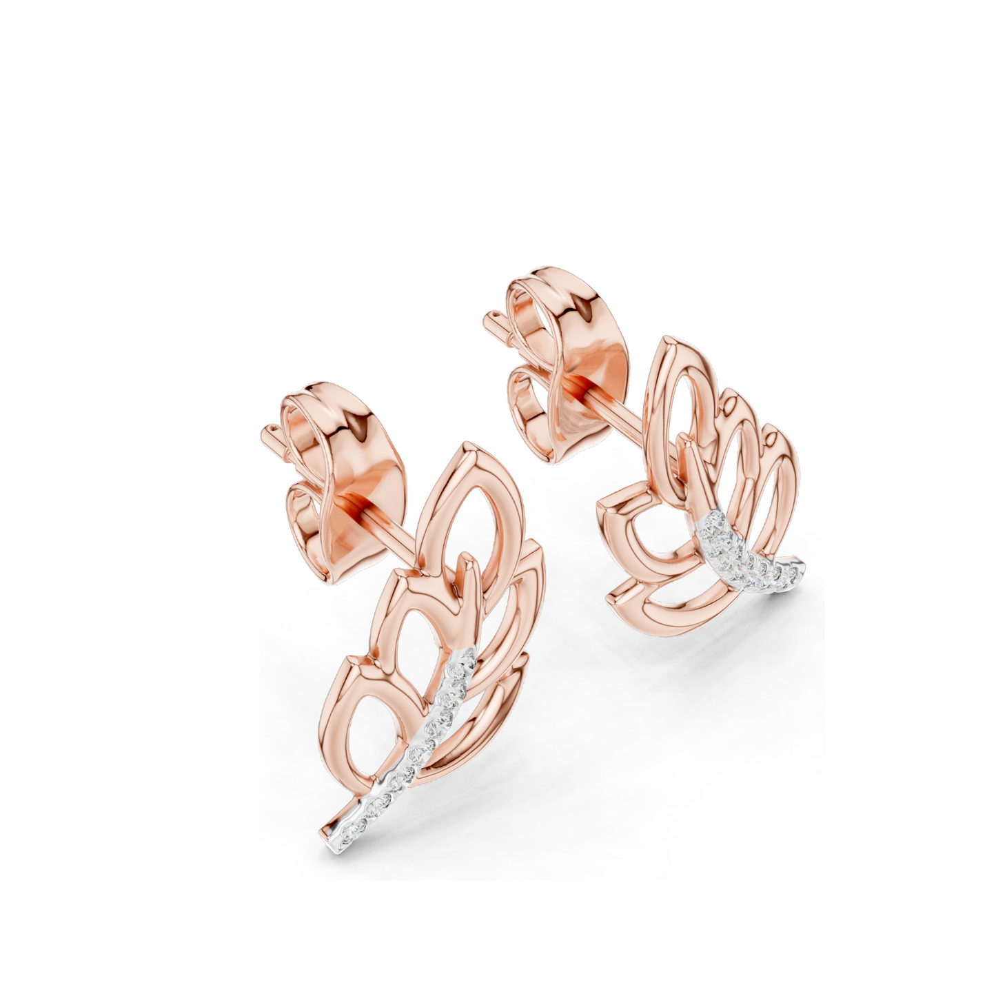 0.07 CT Lab Diamond Leaf Earrings for Women | VVS-VS EF Clarity | 18KT, 14KT, 10KT Gold & 925 Silver | Rose, Yellow, White Gold & Moissanite Options