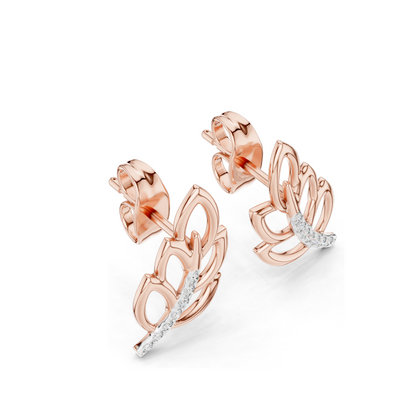 0.07 CT Lab Diamond Leaf Earrings for Women | VVS-VS EF Clarity | 18KT, 14KT, 10KT Gold & 925 Silver | Rose, Yellow, White Gold & Moissanite Options