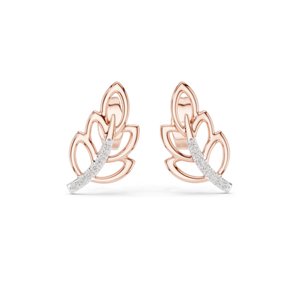 0.07 CT Lab Diamond Leaf Earrings for Women | VVS-VS EF Clarity | 18KT, 14KT, 10KT Gold & 925 Silver | Rose, Yellow, White Gold & Moissanite Options