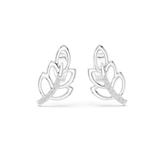 0.07 CT Lab Diamond Leaf Earrings for Women | VVS-VS EF Clarity | 18KT, 14KT, 10KT Gold & 925 Silver | Rose, Yellow, White Gold & Moissanite Options