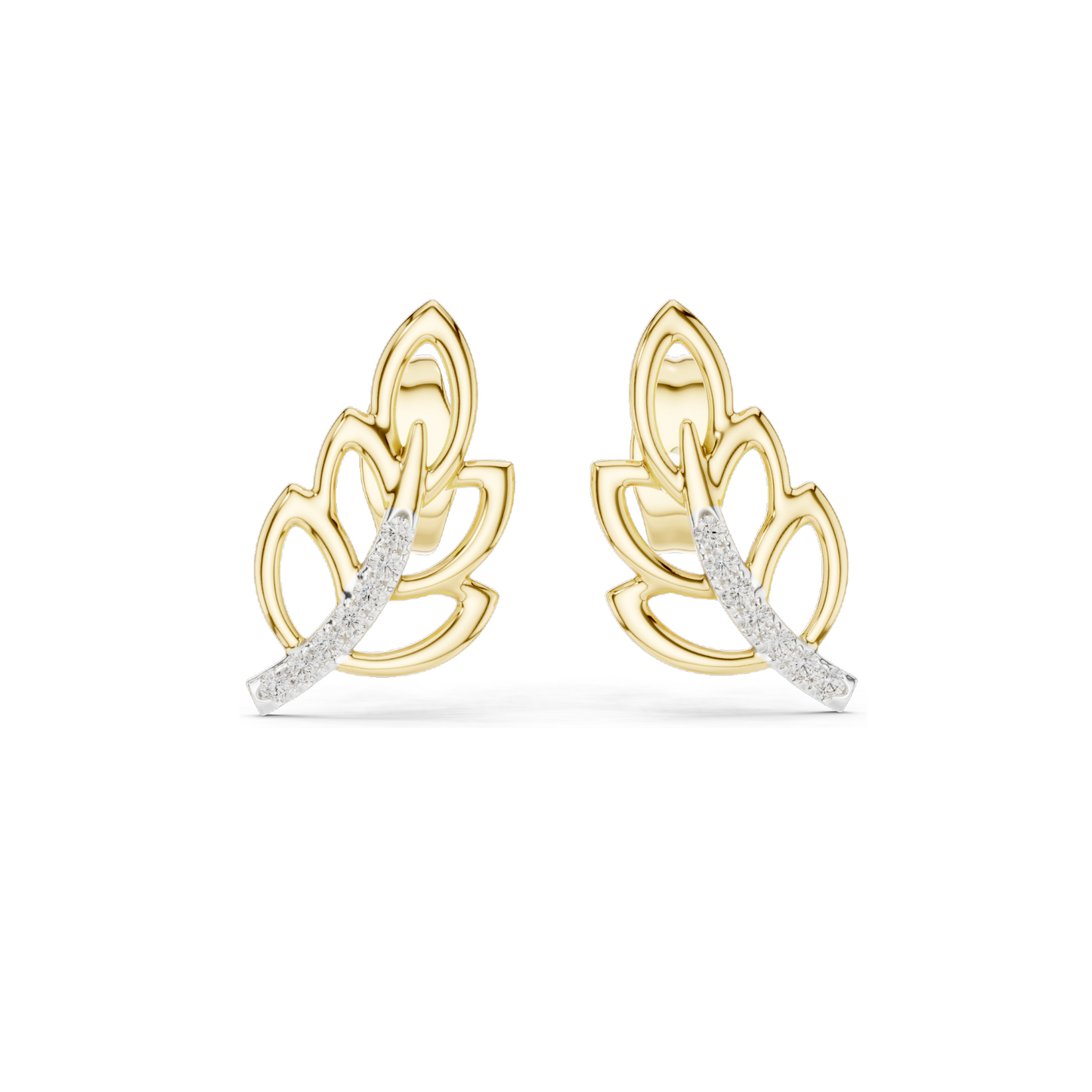 0.07 CT Lab Diamond Leaf Earrings for Women | VVS-VS EF Clarity | 18KT, 14KT, 10KT Gold & 925 Silver | Rose, Yellow, White Gold & Moissanite Options