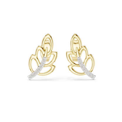 0.07 CT Lab Diamond Leaf Earrings for Women | VVS-VS EF Clarity | 18KT, 14KT, 10KT Gold & 925 Silver | Rose, Yellow, White Gold & Moissanite Options