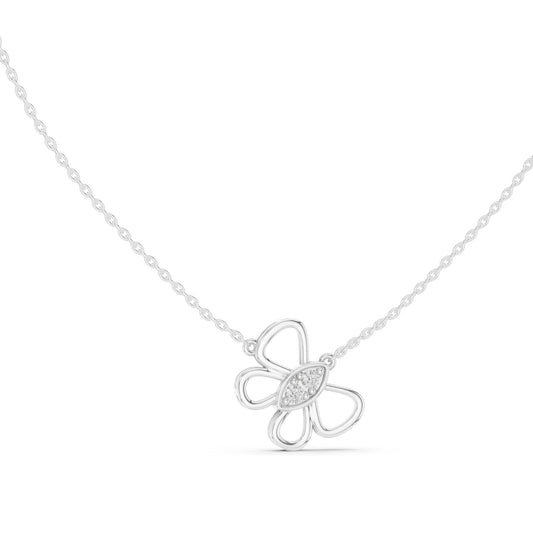0.16 CT Lab-Grown VVS-VS EF Diamond Floral Necklace | Round Brilliant Pavé | 18KT, 14KT Gold | Yellow, Rose, White Gold | Elegant Flower Pendant Jewelry
