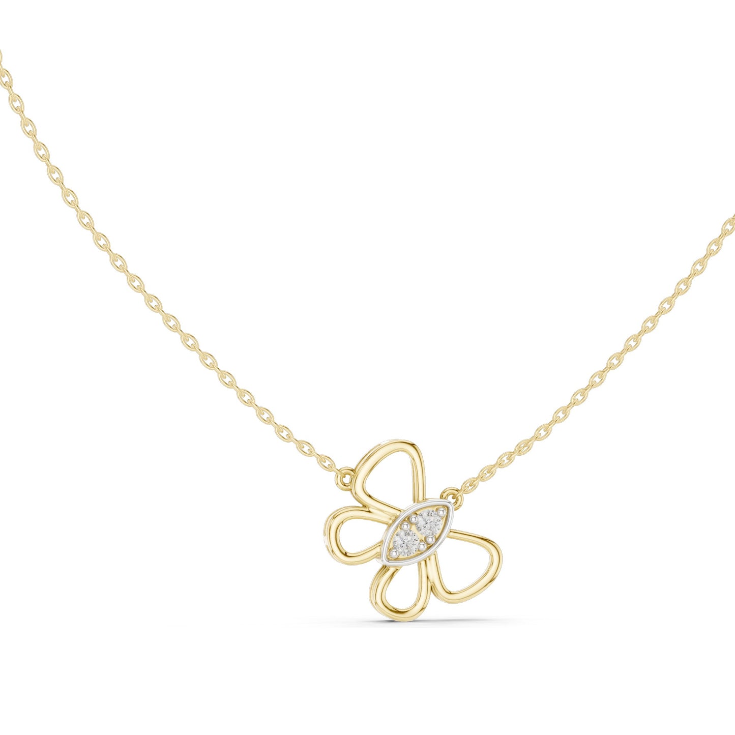 0.16 CT Lab-Grown VVS-VS EF Diamond Floral Necklace | Round Brilliant Pavé | 18KT, 14KT Gold | Yellow, Rose, White Gold | Elegant Flower Pendant Jewelry