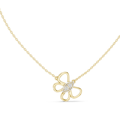 0.16 CT Lab-Grown VVS-VS EF Diamond Floral Necklace | Round Brilliant Pavé | 18KT, 14KT Gold | Yellow, Rose, White Gold | Elegant Flower Pendant Jewelry