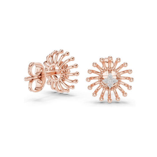 Sunburst Lab Diamond Earrings with Moissanite | 0.04 CT VVS-VS EF Diamonds | Available in 18KT, 14KT, 10KT Gold & 925 Silver | Rose, Yellow, White Gold