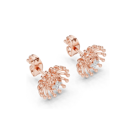 Sunburst Lab Diamond Earrings with Moissanite | 0.04 CT VVS-VS EF Diamonds | Available in 18KT, 14KT, 10KT Gold & 925 Silver | Rose, Yellow, White Gold