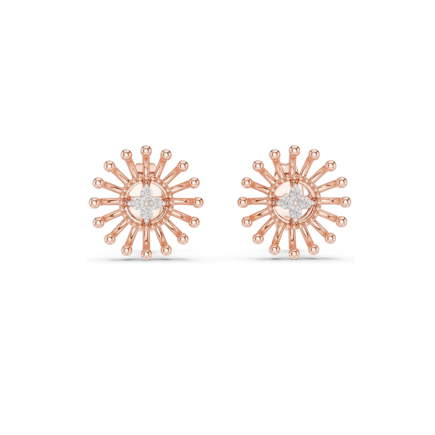 Sunburst Lab Diamond Earrings with Moissanite | 0.04 CT VVS-VS EF Diamonds | Available in 18KT, 14KT, 10KT Gold & 925 Silver | Rose, Yellow, White Gold