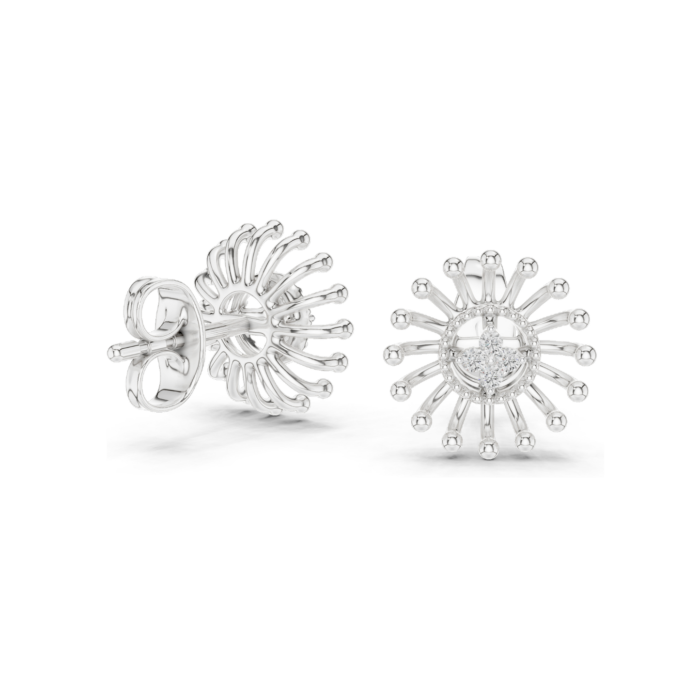 Sunburst Lab Diamond Earrings with Moissanite | 0.04 CT VVS-VS EF Diamonds | Available in 18KT, 14KT, 10KT Gold & 925 Silver | Rose, Yellow, White Gold