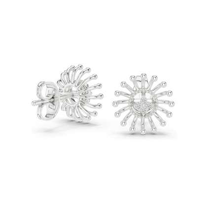 Sunburst Lab Diamond Earrings with Moissanite | 0.04 CT VVS-VS EF Diamonds | Available in 18KT, 14KT, 10KT Gold & 925 Silver | Rose, Yellow, White Gold