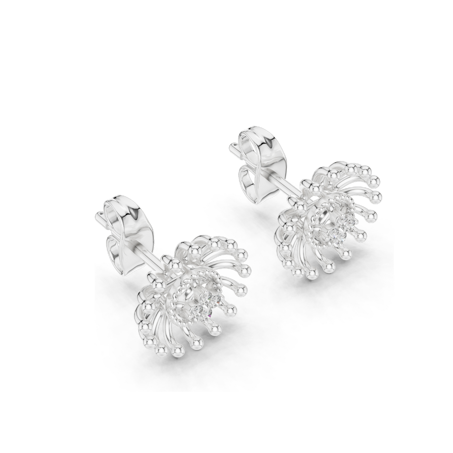 Sunburst Lab Diamond Earrings with Moissanite | 0.04 CT VVS-VS EF Diamonds | Available in 18KT, 14KT, 10KT Gold & 925 Silver | Rose, Yellow, White Gold