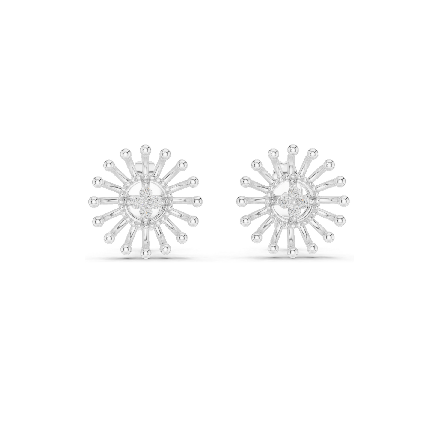 Sunburst Lab Diamond Earrings with Moissanite | 0.04 CT VVS-VS EF Diamonds | Available in 18KT, 14KT, 10KT Gold & 925 Silver | Rose, Yellow, White Gold