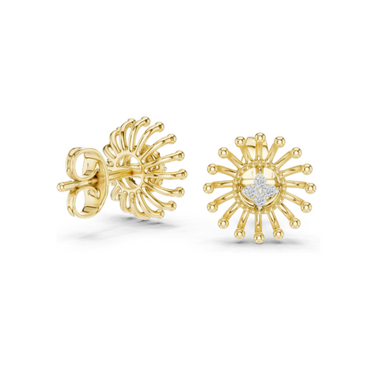 Sunburst Lab Diamond Earrings with Moissanite | 0.04 CT VVS-VS EF Diamonds | Available in 18KT, 14KT, 10KT Gold & 925 Silver | Rose, Yellow, White Gold