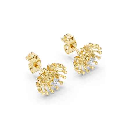 Sunburst Lab Diamond Earrings with Moissanite | 0.04 CT VVS-VS EF Diamonds | Available in 18KT, 14KT, 10KT Gold & 925 Silver | Rose, Yellow, White Gold