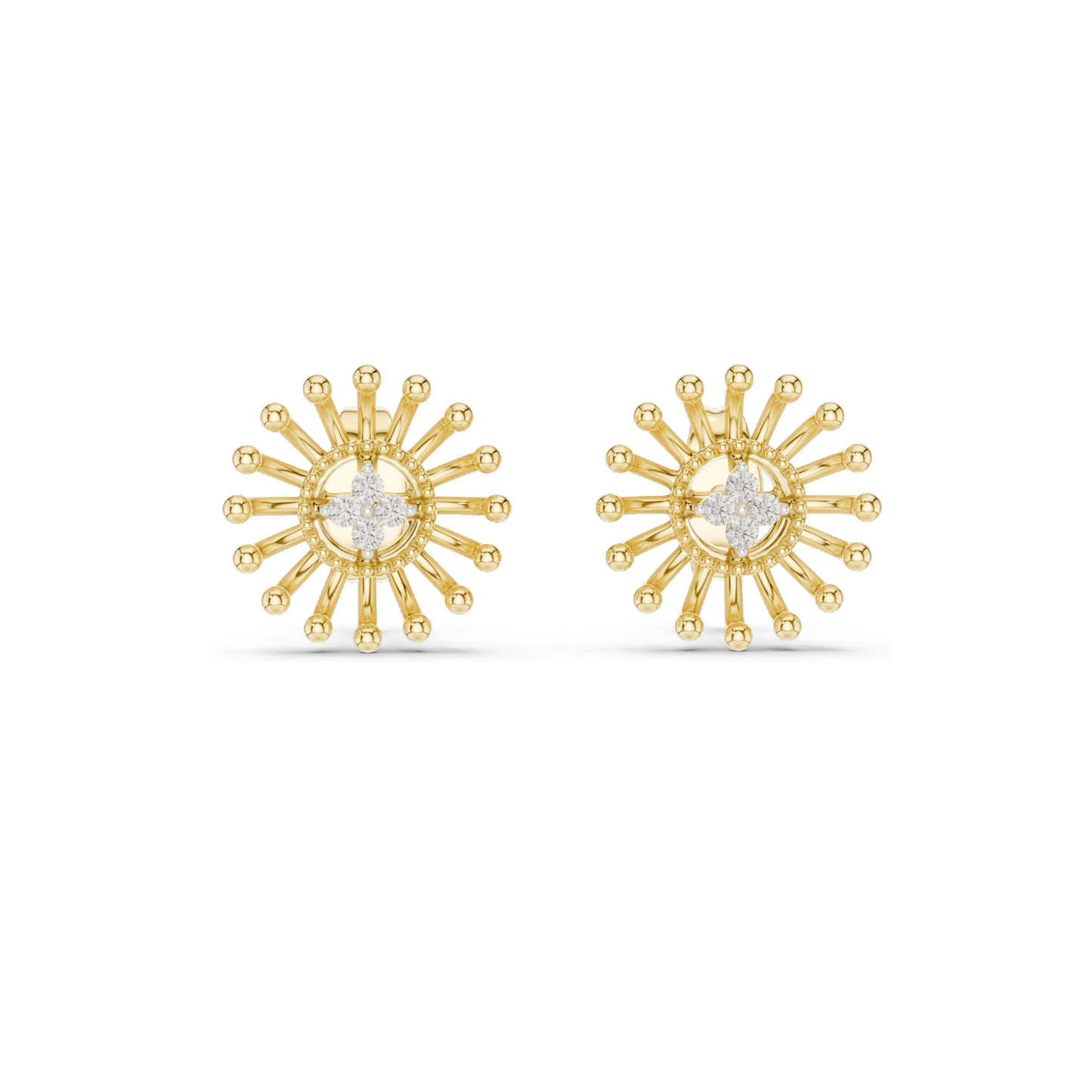 Sunburst Lab Diamond Earrings with Moissanite | 0.04 CT VVS-VS EF Diamonds | Available in 18KT, 14KT, 10KT Gold & 925 Silver | Rose, Yellow, White Gold