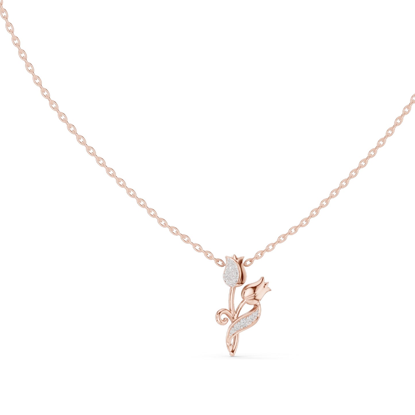 0.079 CT Lab-Grown VVS-VS EF Diamond Tulip Flower Necklace | Round Brilliant Cut | 18KT, 14KT Gold | Rose, Yellow, White Gold | Elegant Floral Fine Jewelry