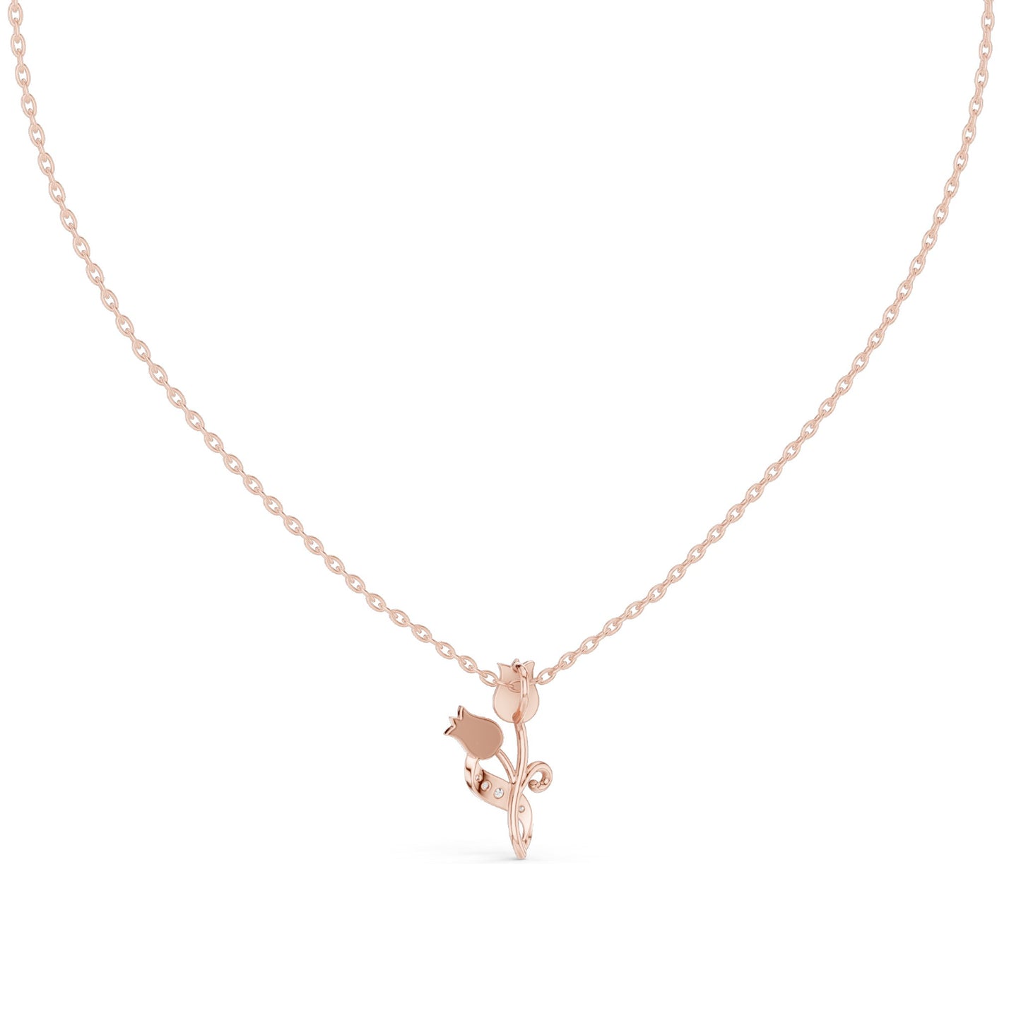 0.079 CT Lab-Grown VVS-VS EF Diamond Tulip Flower Necklace | Round Brilliant Cut | 18KT, 14KT Gold | Rose, Yellow, White Gold | Elegant Floral Fine Jewelry