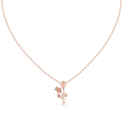 0.079 CT Lab-Grown VVS-VS EF Diamond Tulip Flower Necklace | Round Brilliant Cut | 18KT, 14KT Gold | Rose, Yellow, White Gold | Elegant Floral Fine Jewelry