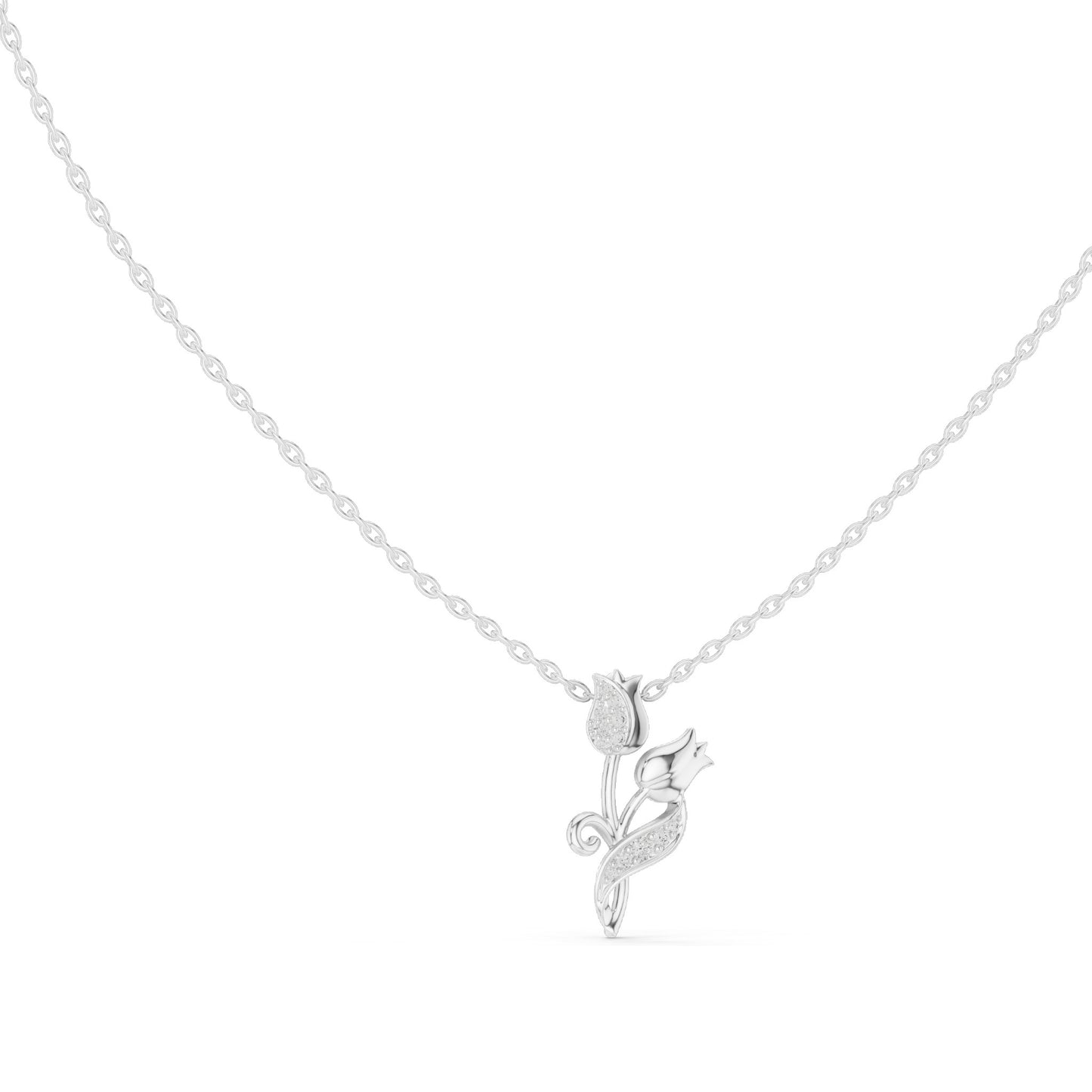 0.079 CT Lab-Grown VVS-VS EF Diamond Tulip Flower Necklace | Round Brilliant Cut | 18KT, 14KT Gold | Rose, Yellow, White Gold | Elegant Floral Fine Jewelry