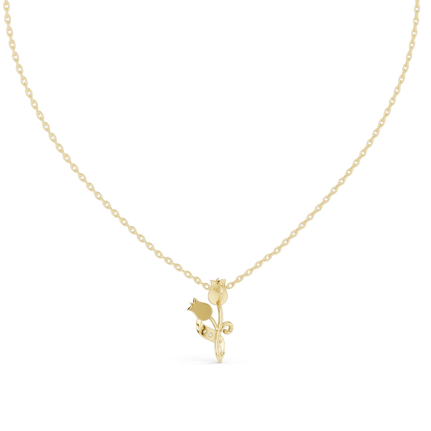 0.079 CT Lab-Grown VVS-VS EF Diamond Tulip Flower Necklace | Round Brilliant Cut | 18KT, 14KT Gold | Rose, Yellow, White Gold | Elegant Floral Fine Jewelry