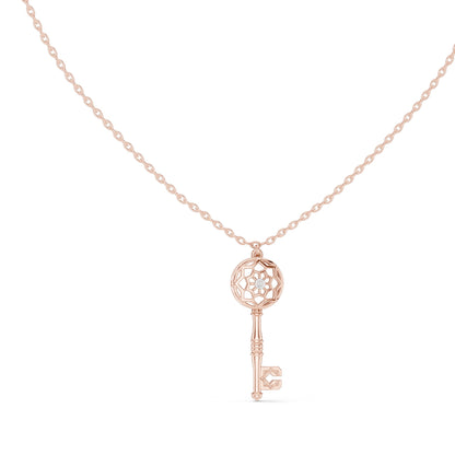 0.008 CT Lab-Created VVS-VS EF CVD Diamond Key Pendant Necklace | 18KT, 14KT, Rose, Yellow, White Gold Options | Elegant Fine Jewelry